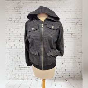 Epic Threads Women's Black Hooded Jacket Black Gray Stripe Zip Front